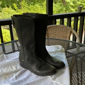 Stuart Weitzman Leather Black Mid Calf Pull On Flat Adjustable Back Strap Size 9
